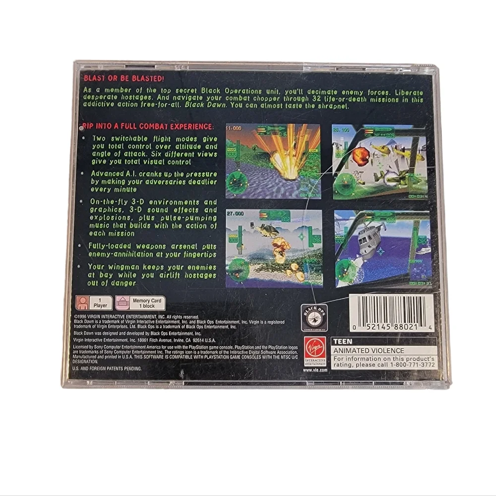 Sony Playstation 1 PS1 Black Dawn Apache Helicopter War Video Game